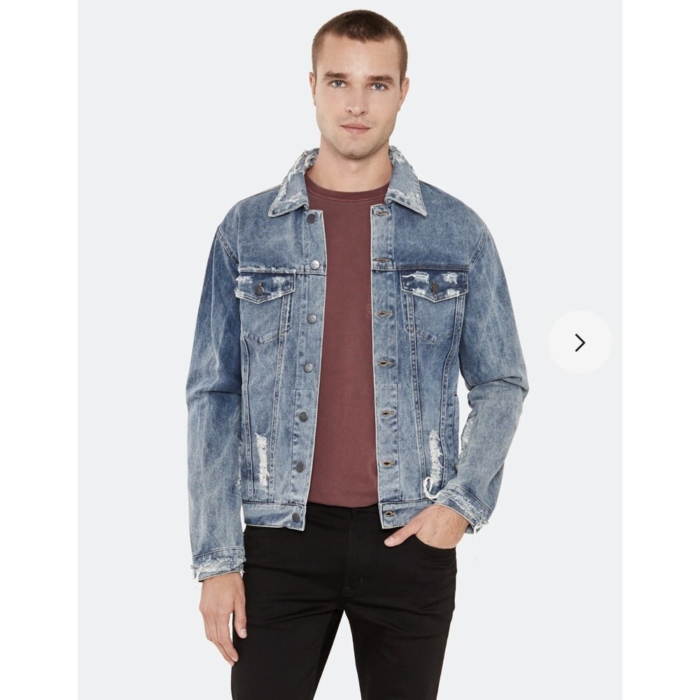 The People vs Men's XXL Fits US Large Denim Jean Jacket‎ Distressed Destroyed